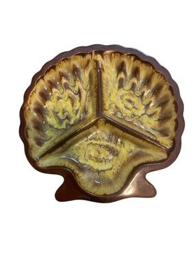 VTG Clam Shell Shaped Serving Dish/Trinket,  Yellow with brown trim, Japan